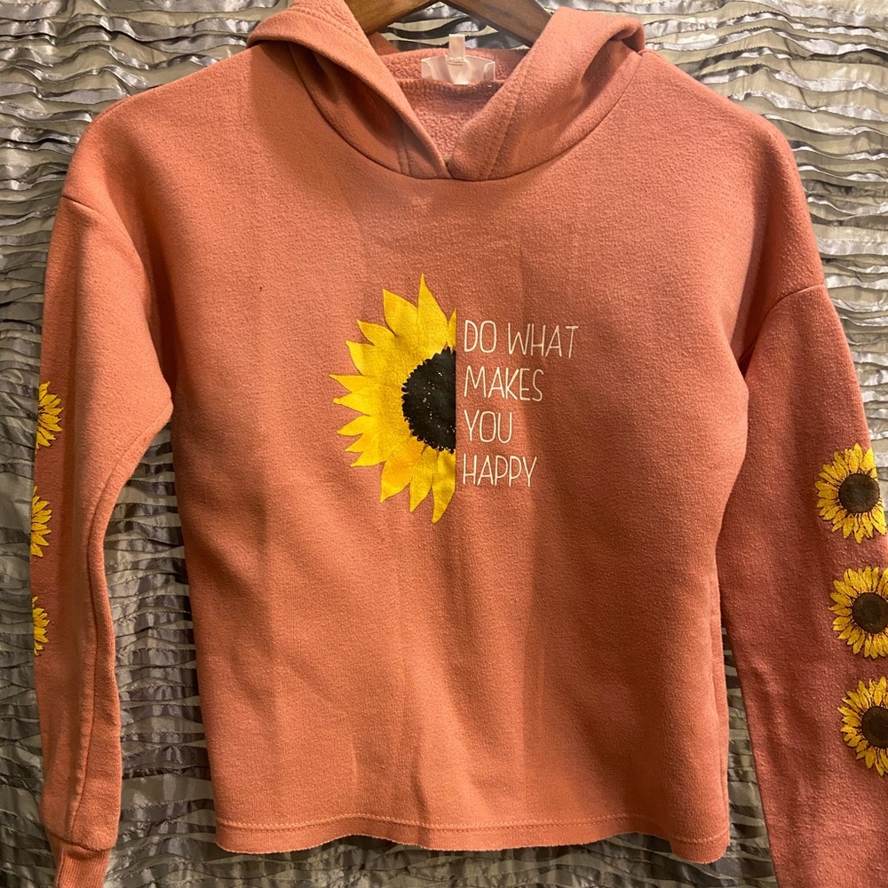 Sunflower Graphic Kids Hoodie - Pink Pre Owned Size Girls 8 Youth